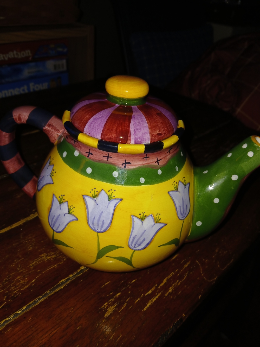 Hand-Painted Yellow Tulip Ceramic Teapot - Colorful Home Art